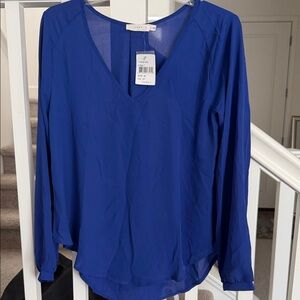 Lush Cobalt Blue V-Neck Long Sleeve Blouse